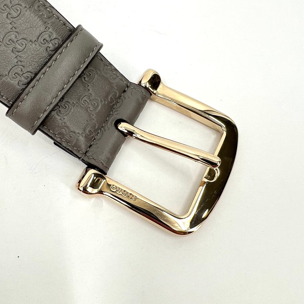 GUCCI Belt Womens 80 Gray Microguccisima GG Leather Gold Buckle AUTHENTIC NWT - Picture 2 of 6